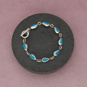 taxco mexico sterling silver vintage turquoise link toggle bracelet size 7in